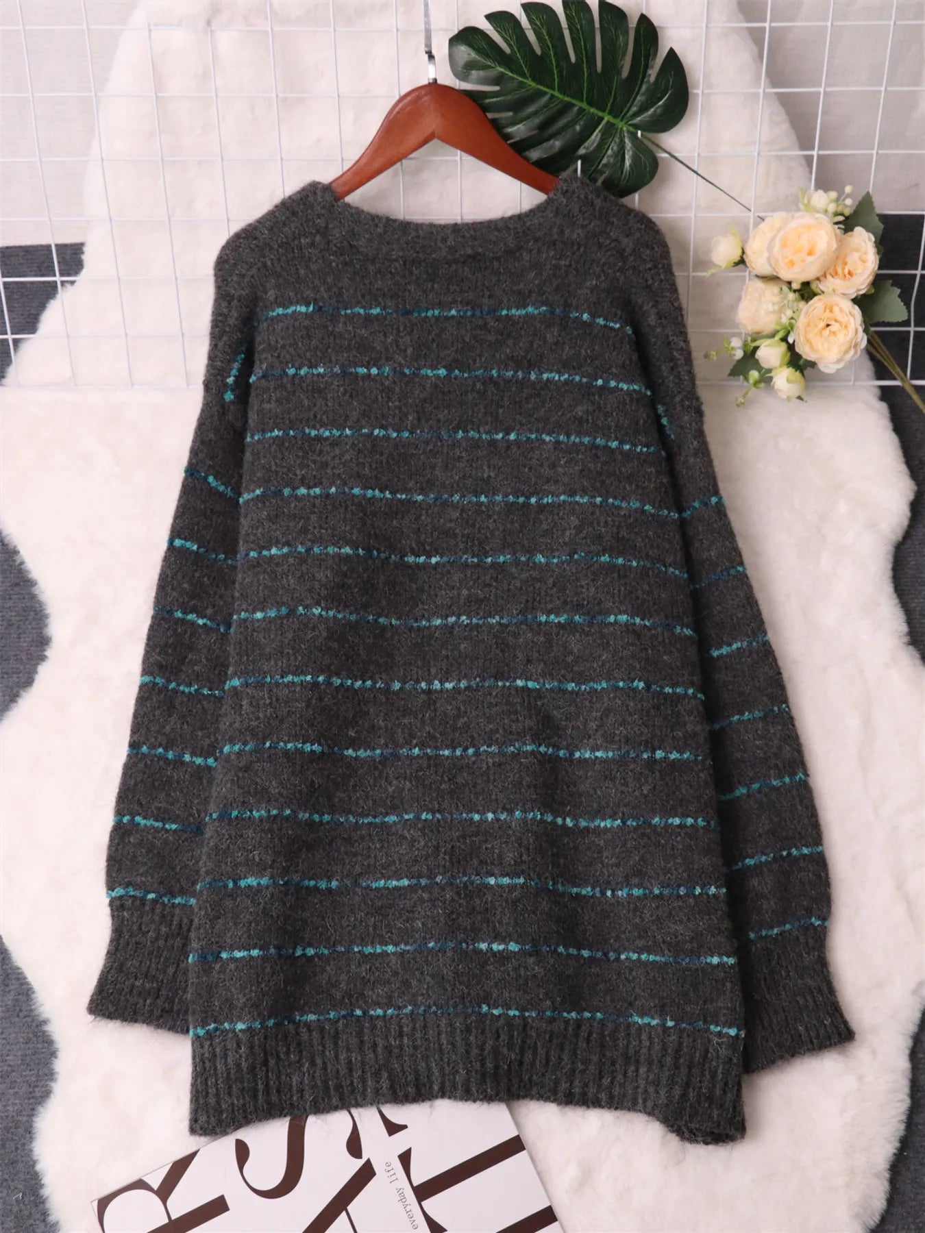 Striped Button-Up Cardigan with V-Neck Design - Fashorio