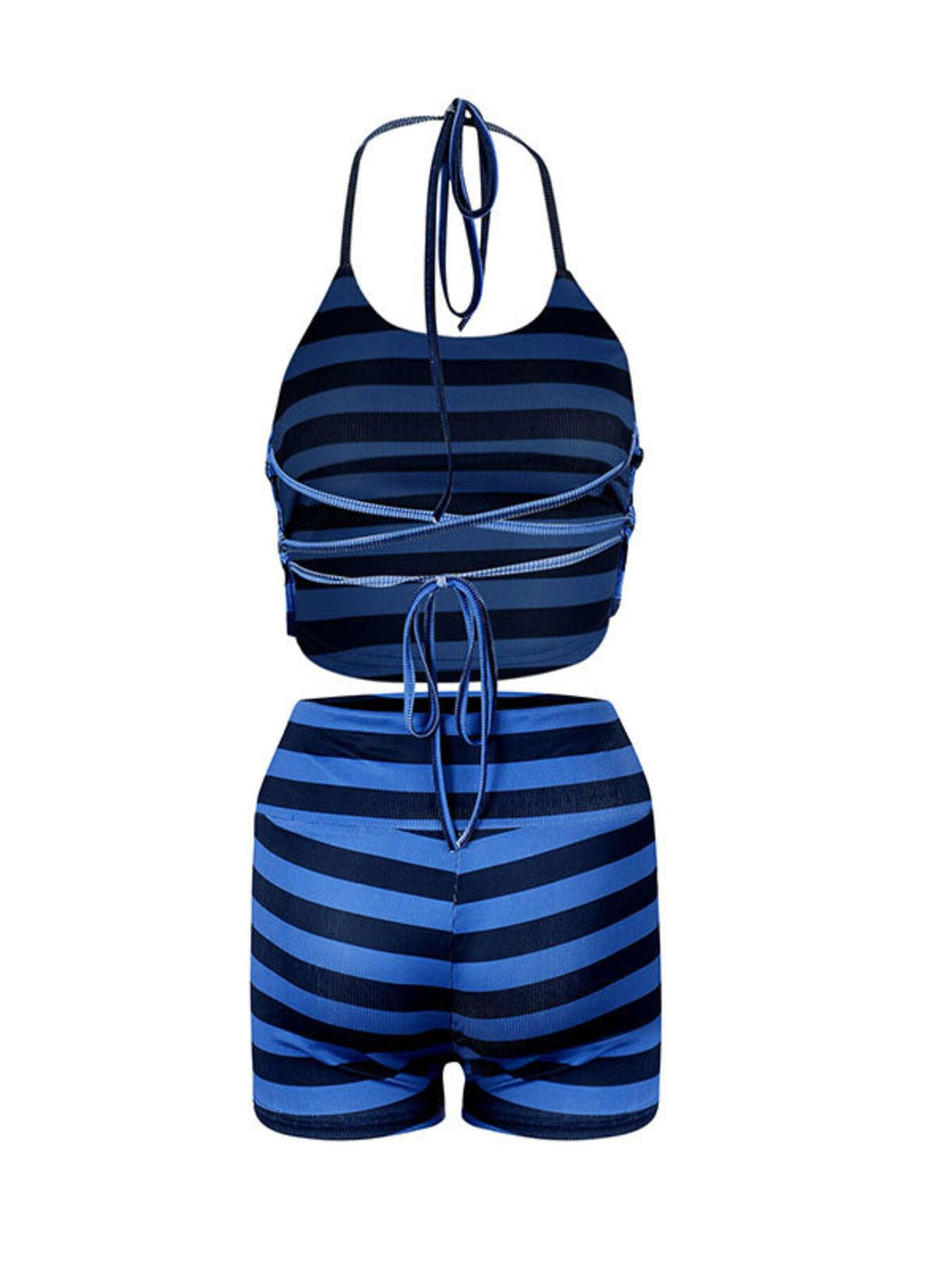 Striped Halter Neck Top and Shorts Two Piece Set, view 7