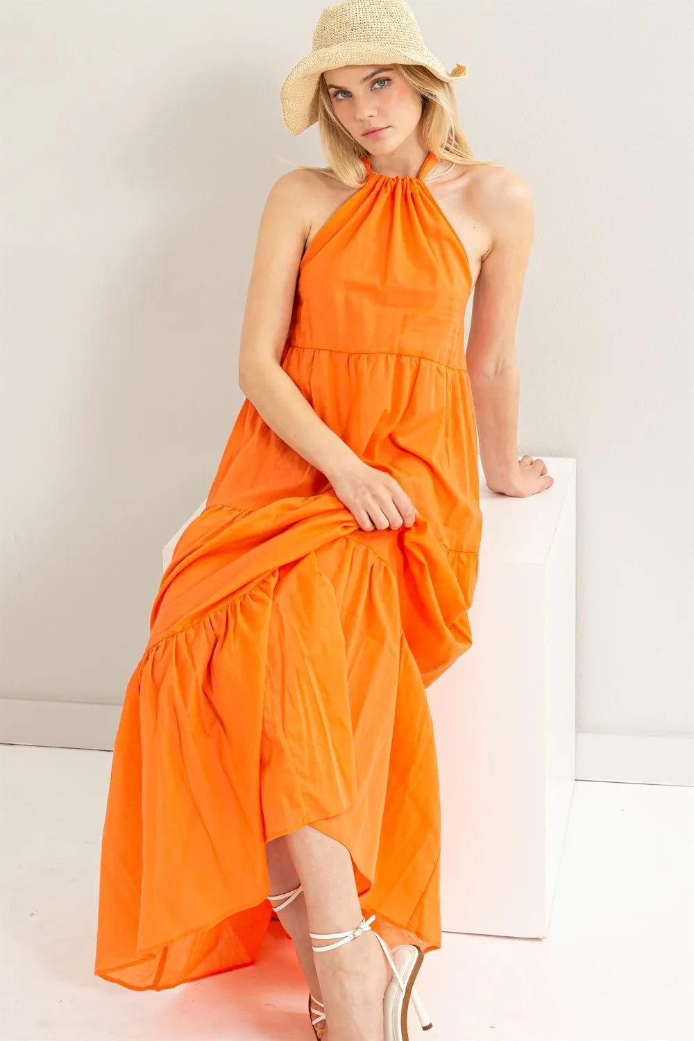 Halter neck cover up maxi dress front view