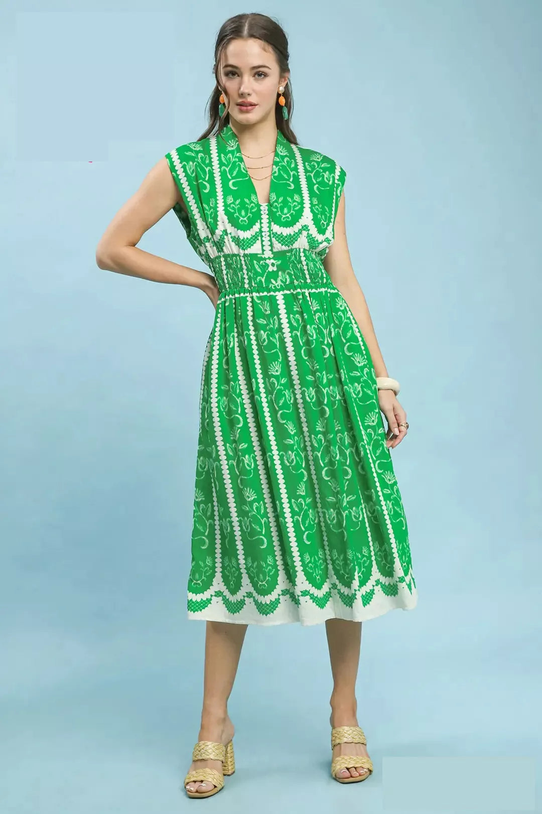 Sleeveless Smocked Midi Dress detail