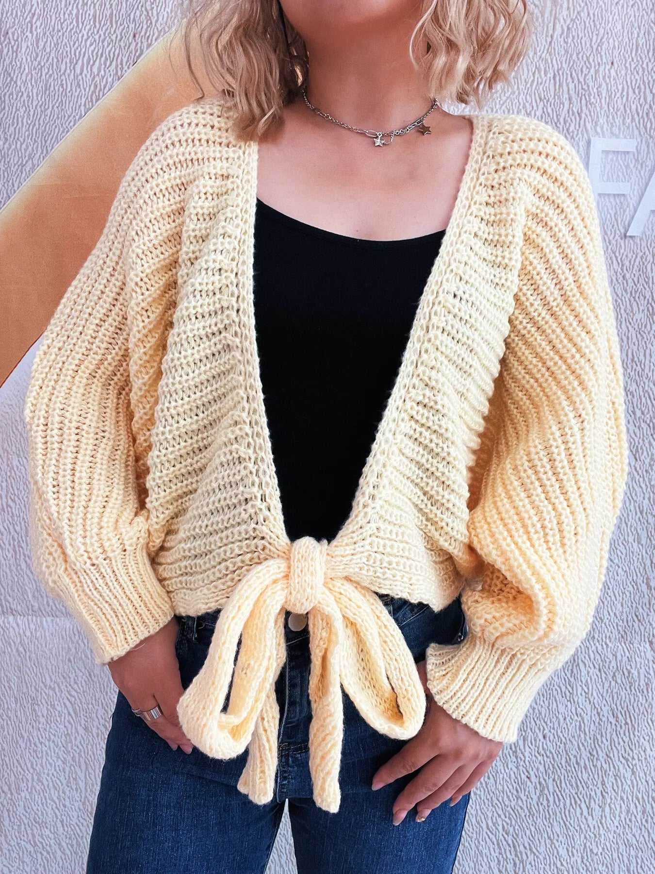 Tie Front Long Sleeve Cardigan - Fashorio