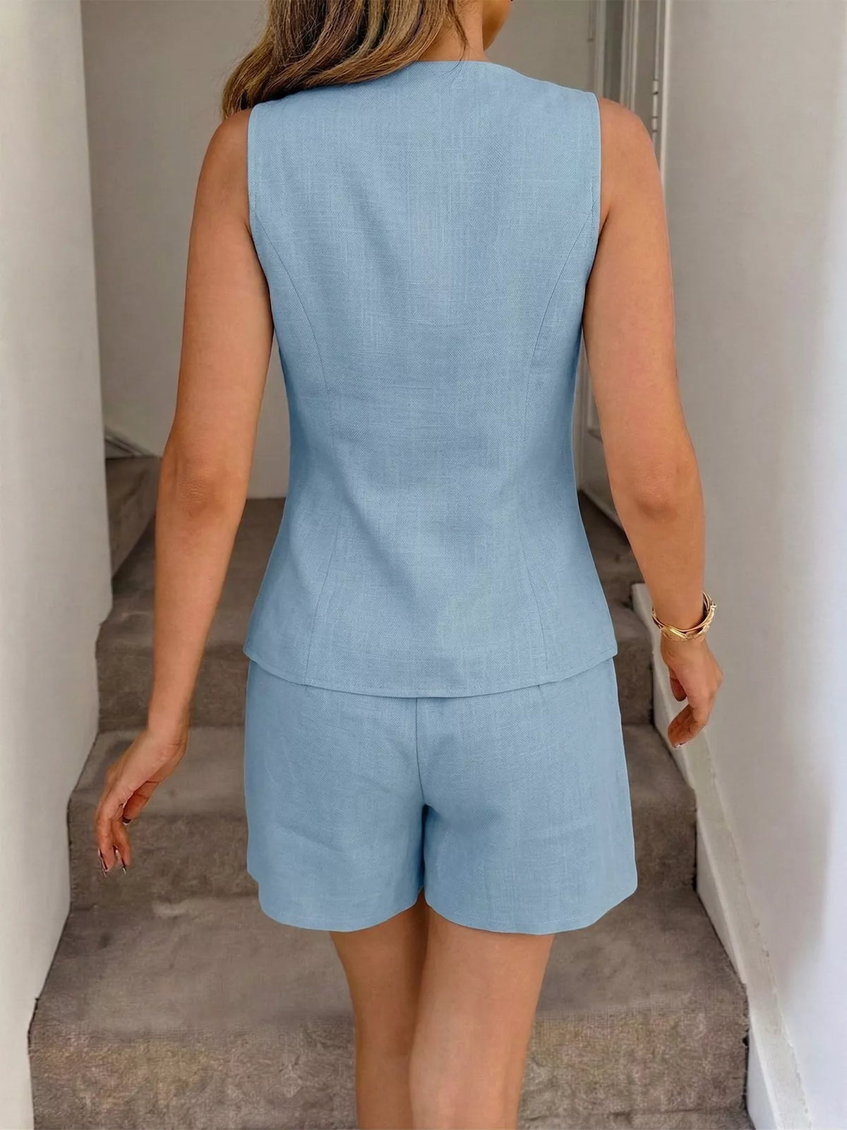 Button Up Vest and Shorts Two Piece Set, view 6