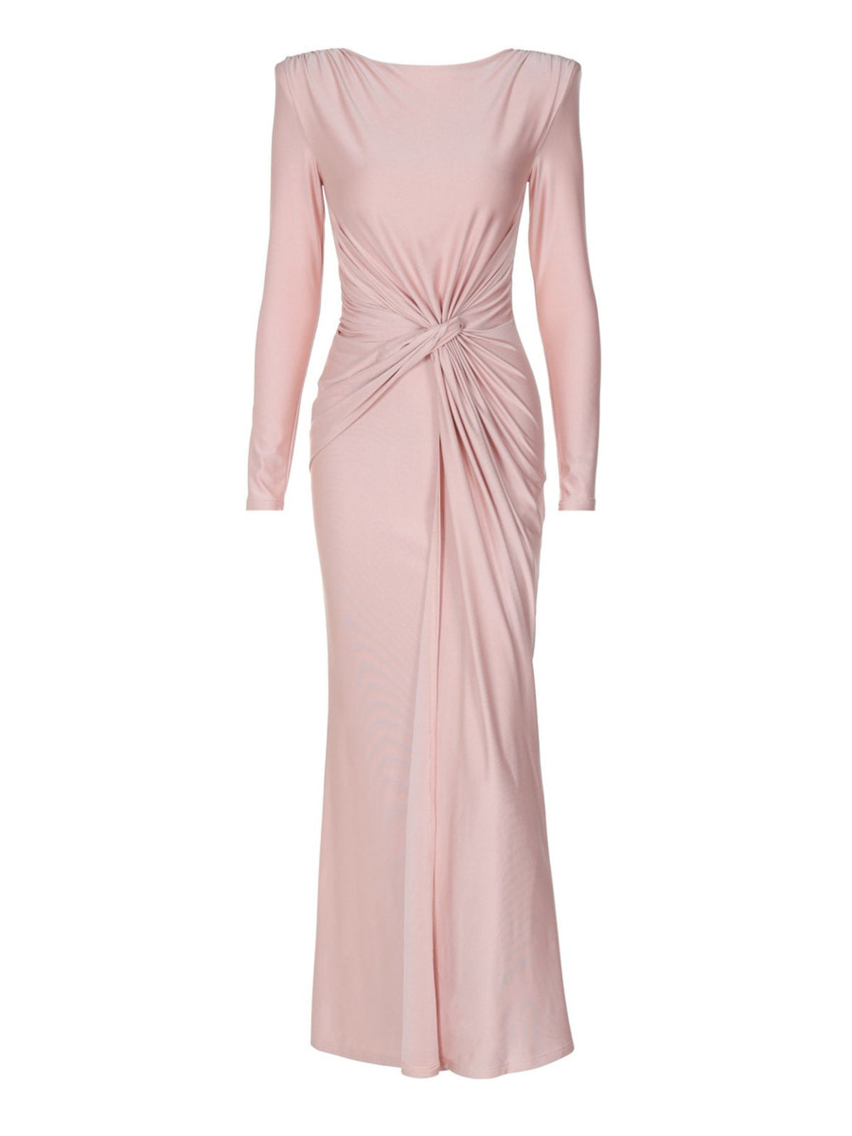 Ruched knot front long sleeve maxi dress fabric detail