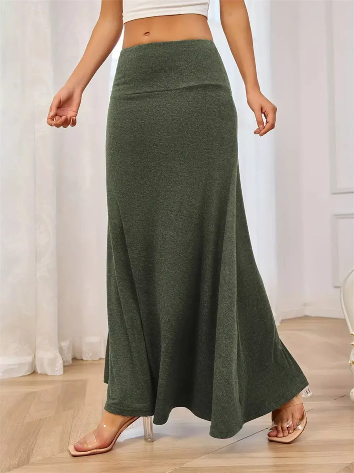 Flowy maxi skirt in an alternate color, full length view