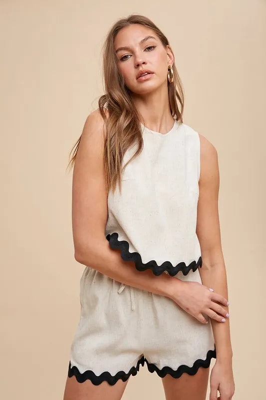 Annie Wear Ric Rac Trim Detailed Top & Shorts Set - Fashorio