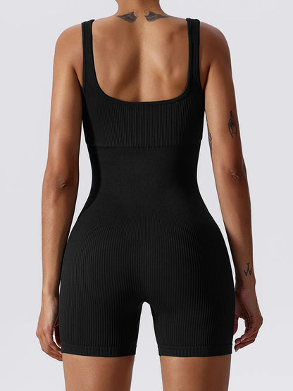Basic Bae Ribbed Sleeveless Active Romper - Fashorio