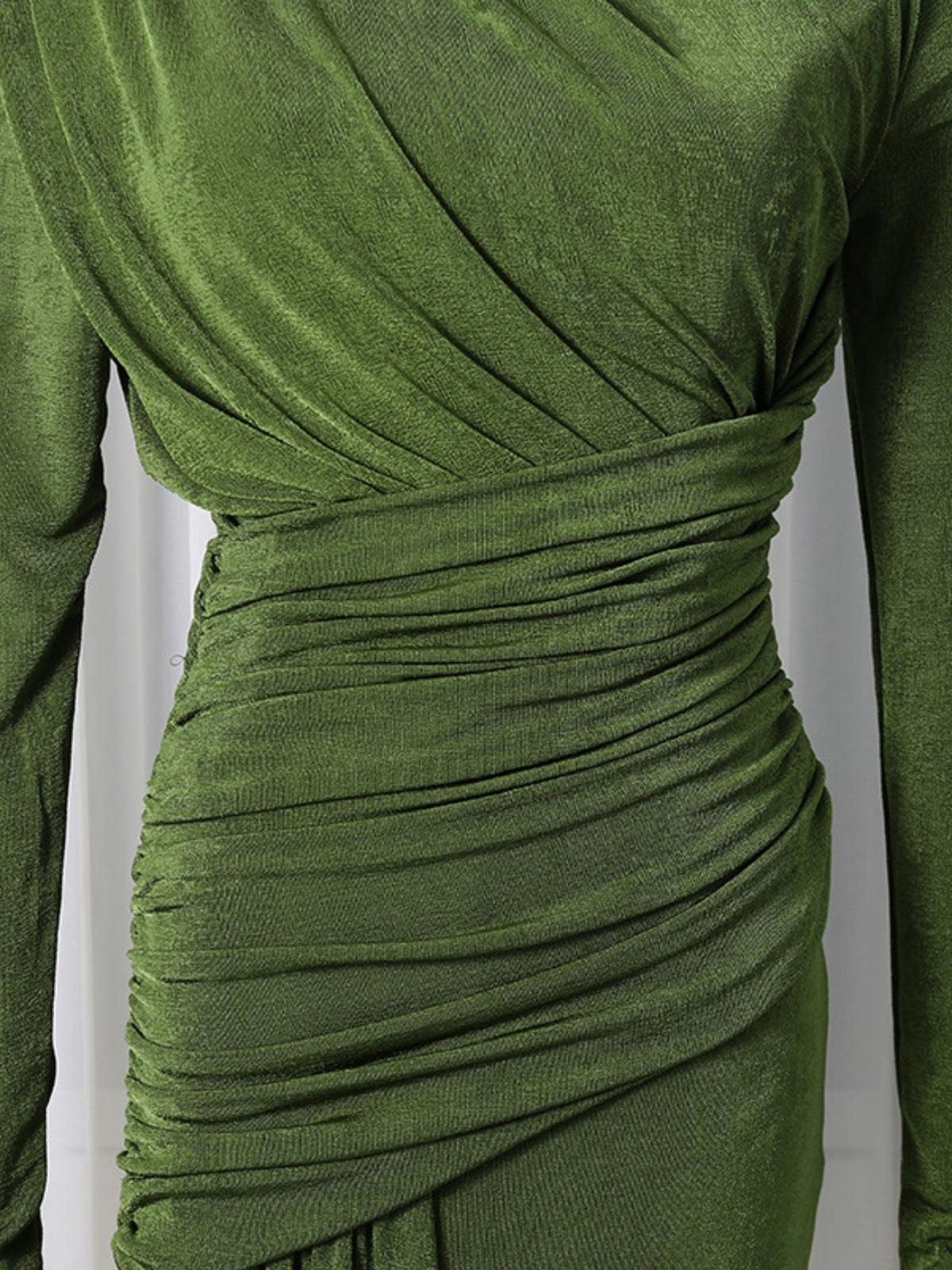 Ruched long sleeve maxi dress, back detail