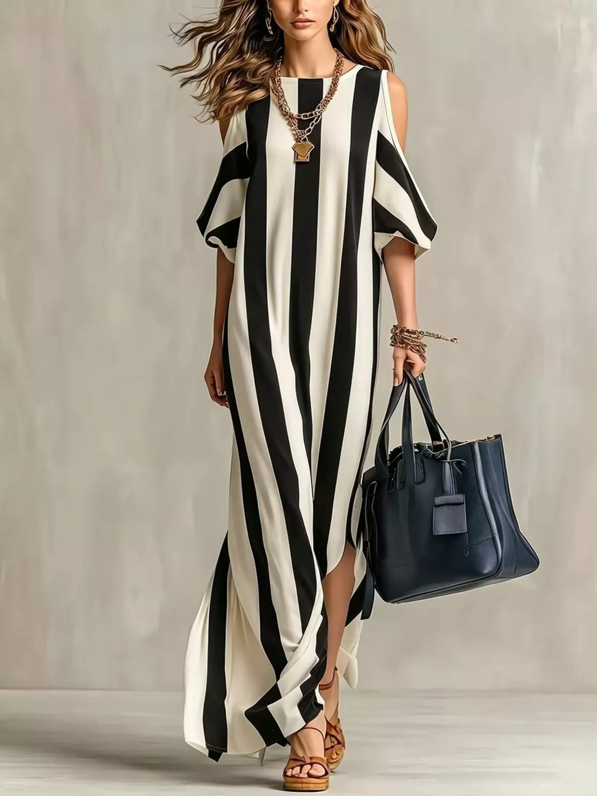 Striped maxi dress slit detail