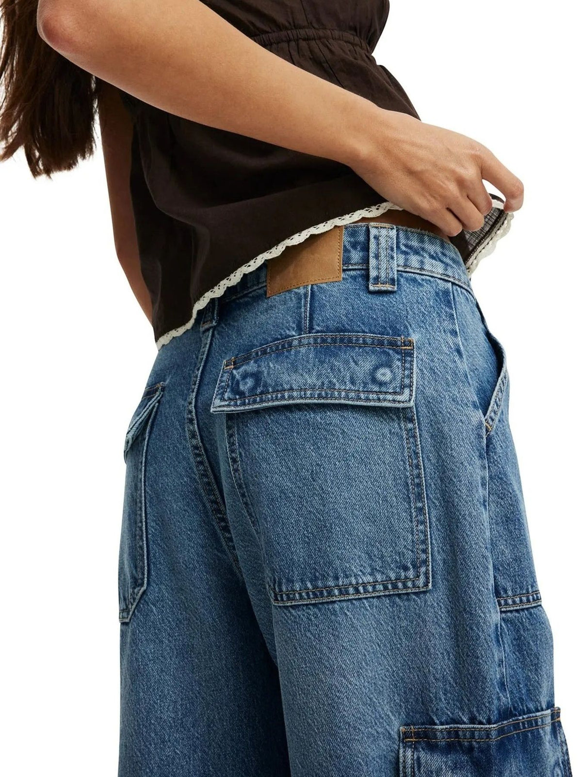 Wide leg cargo jeans back view