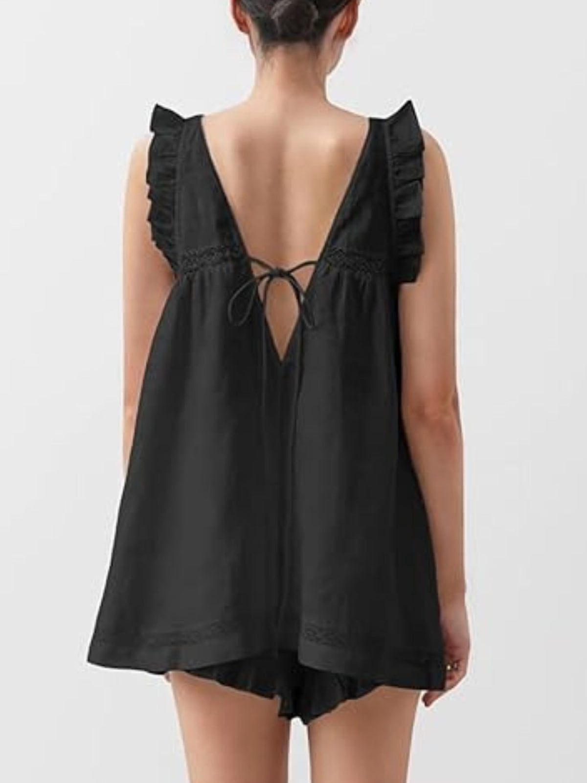 Ruffle Trim V Neck Top and Shorts Two Piece Set, view 15