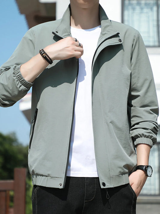 Men's Plus Size Zip Up Long Sleeve Jacket Bean Green - Fashorio