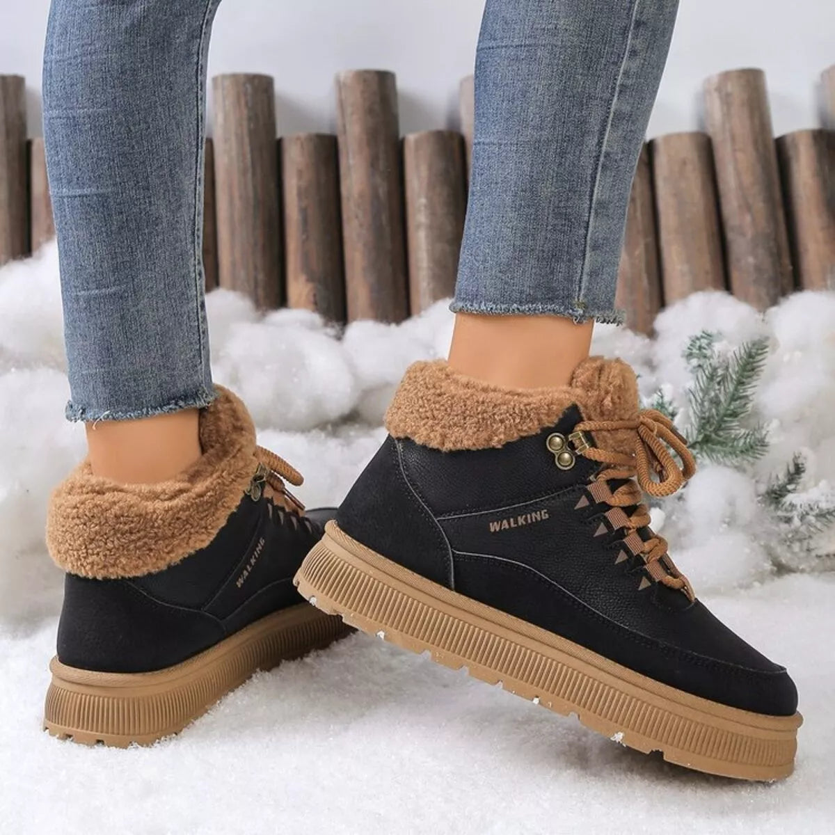 Lace up platform ankle boots angled view