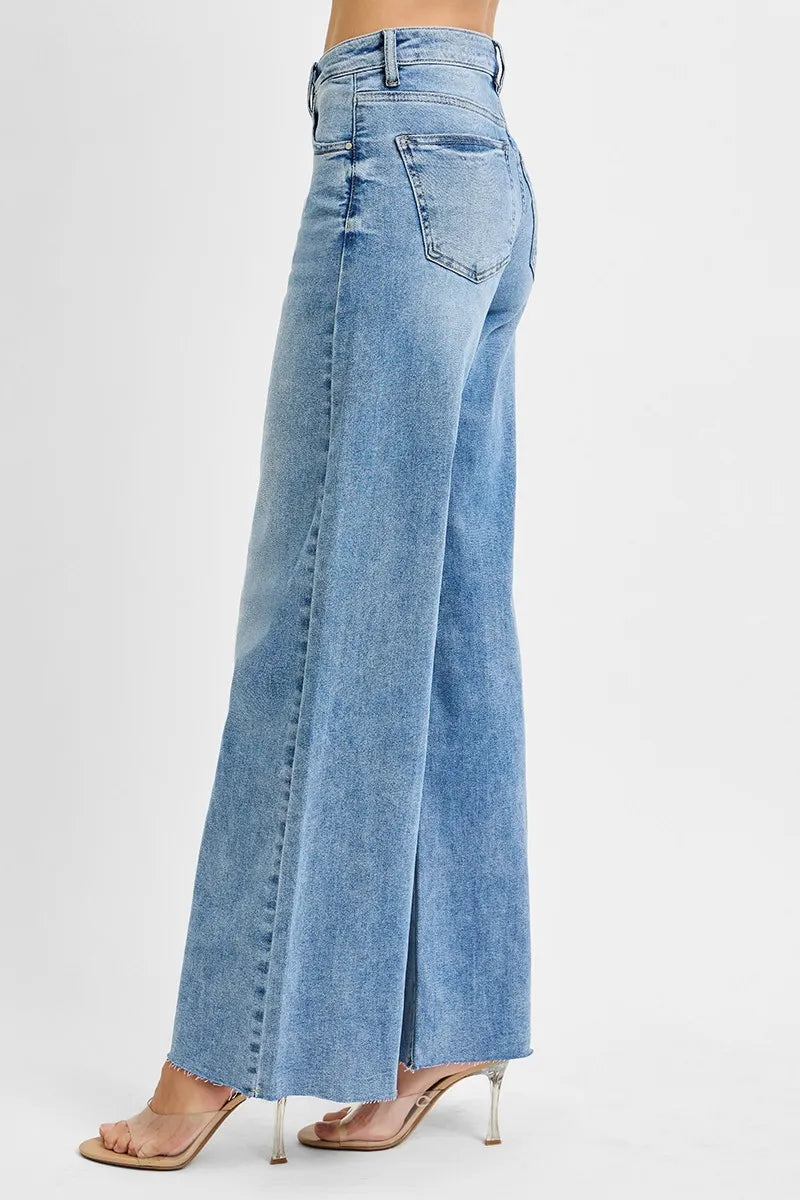 RISEN Full Size Tummy Control High Rise Ankle Palazzo Jeans Plus Size - Fashorio