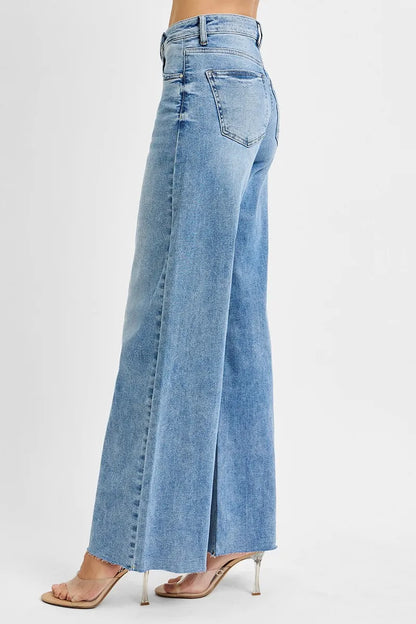 RISEN Full Size Tummy Control High Rise Ankle Palazzo Jeans Plus Size - Fashorio