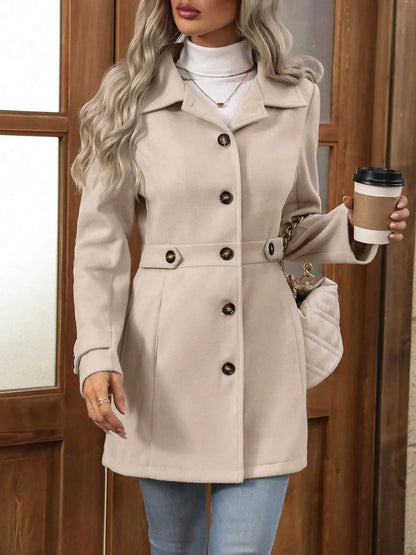 Button Up Long Sleeve Coat - Fashorio