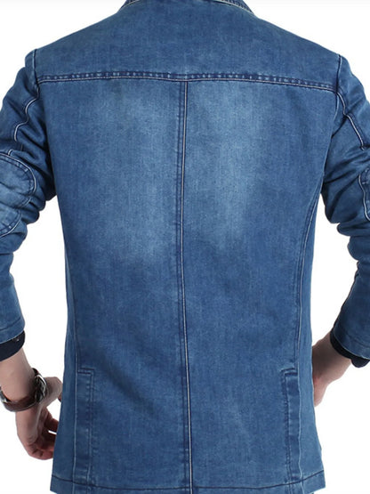 Men's Plus Size Single-Breasted Denim Blazer Jacket - Fashorio
