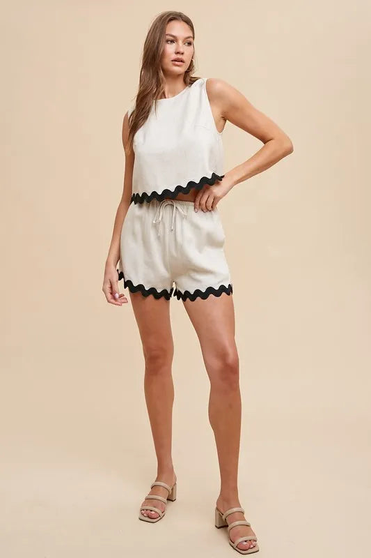 Annie Wear Ric Rac Trim Detailed Top & Shorts Set - Fashorio