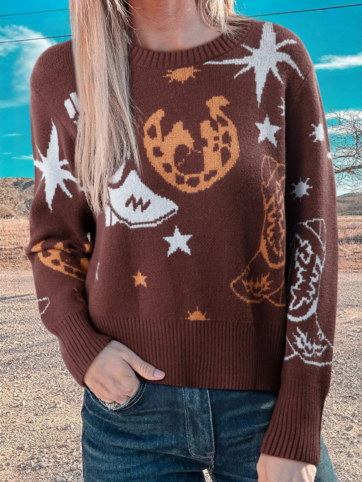 Cowgirl round neck sweater front view