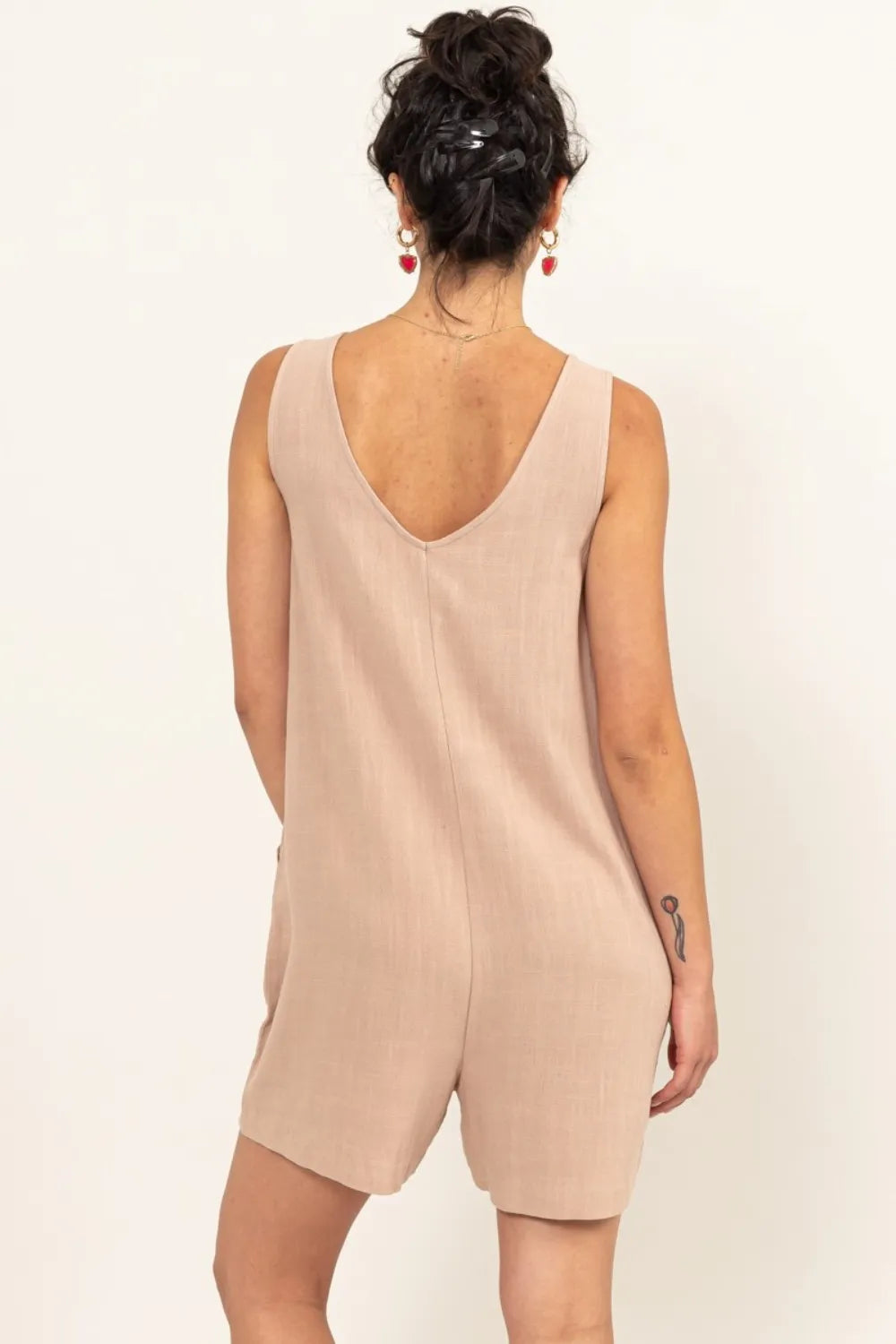 V Neck Sleeveless Romper with Pockets back view