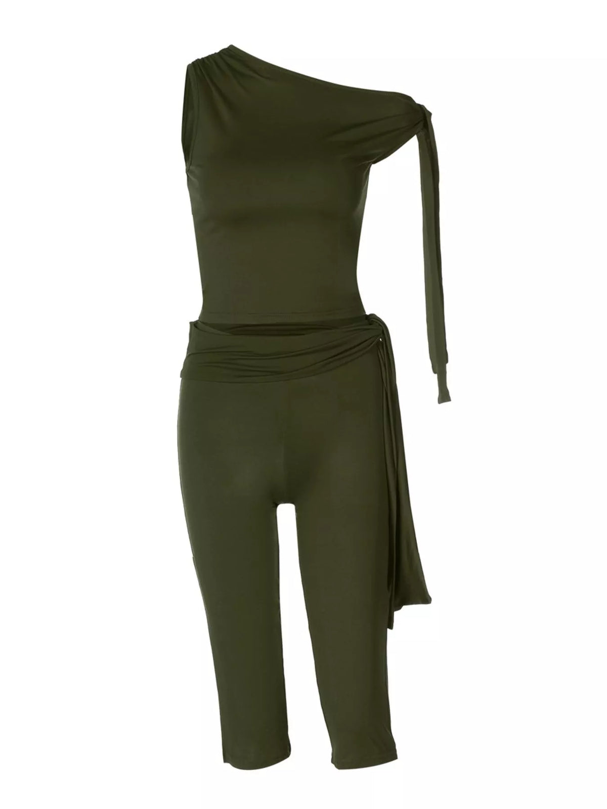 Coordinated one shoulder set styled full length