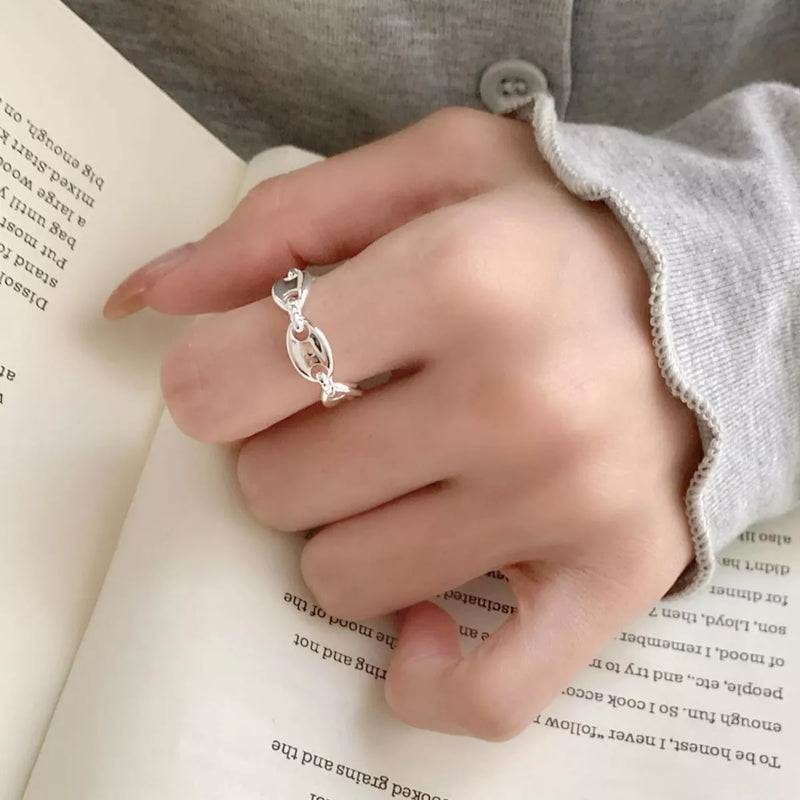 Sterling silver pig snout ring shown from the front