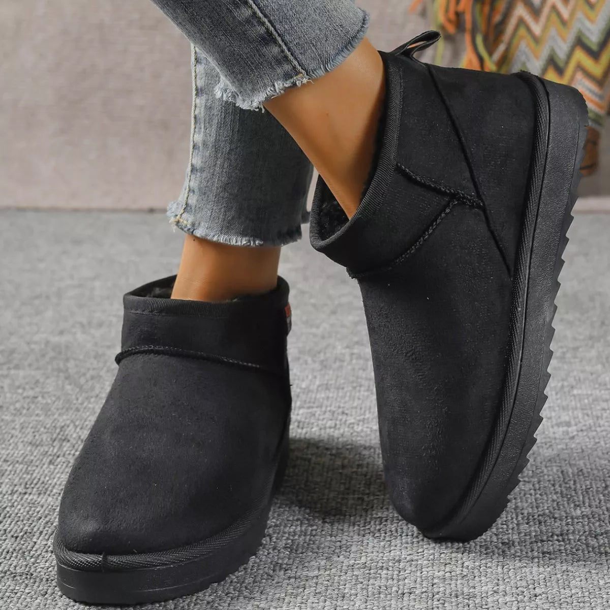 Camel round toe platform boots styled with denim