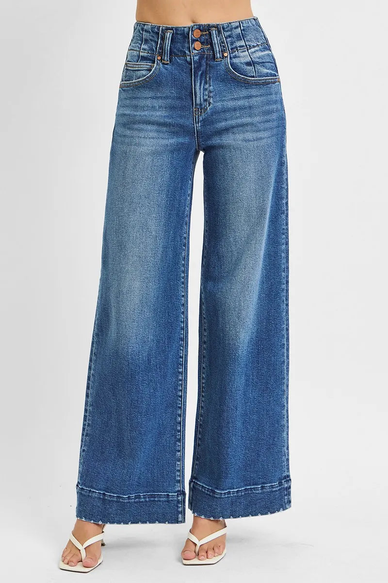 RISEN Full Size High Rise Ankle Wide Seam Detailed Jeans Plus Size - Fashorio
