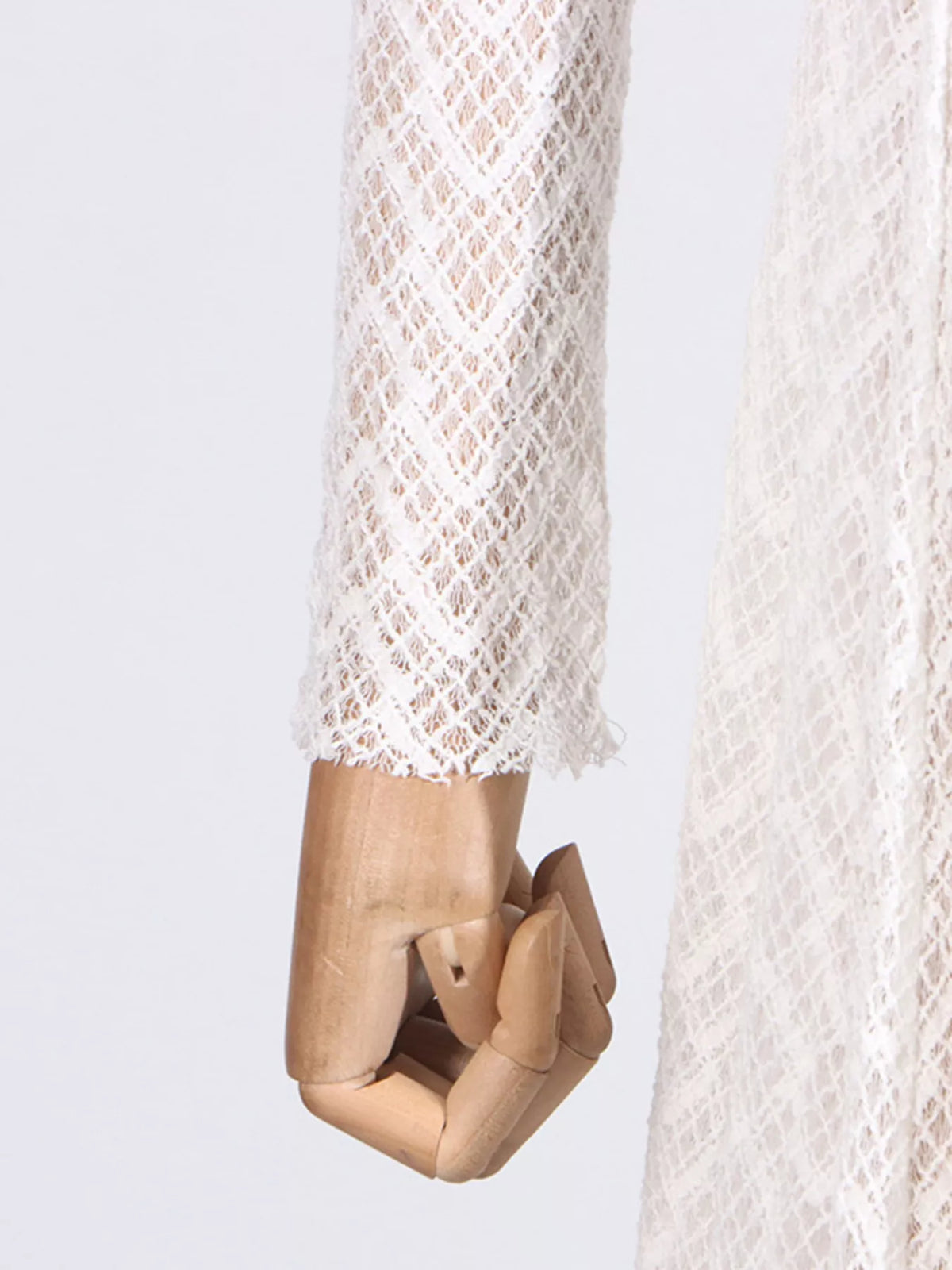 white lace mock neck long sleeve maxi dress side view