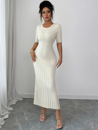 Round Neck Short Sleeve Sweater Dress - Fashorio