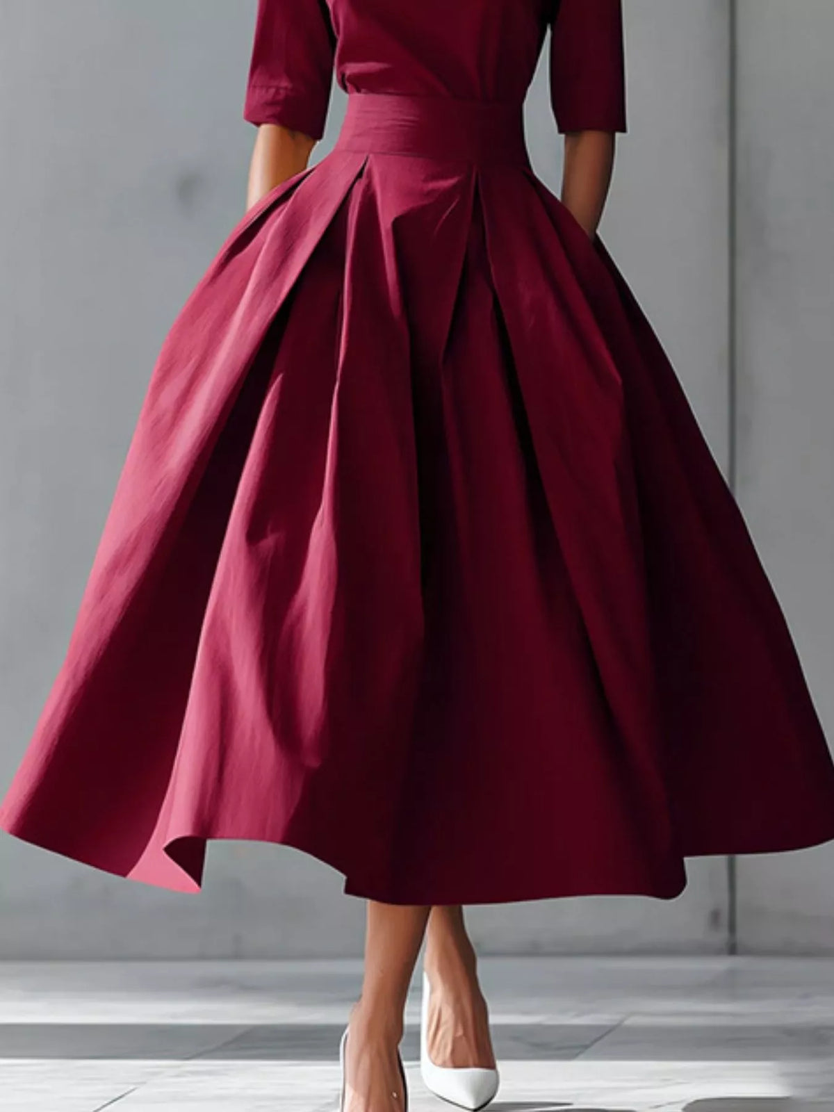 round neck A line midi dress back view