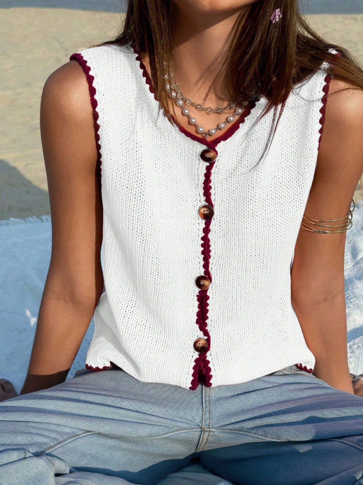 Cropped Button Down Sweater Vest, view 16