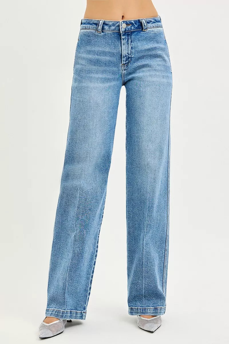 RISEN straight leg jeans medium wash side view
