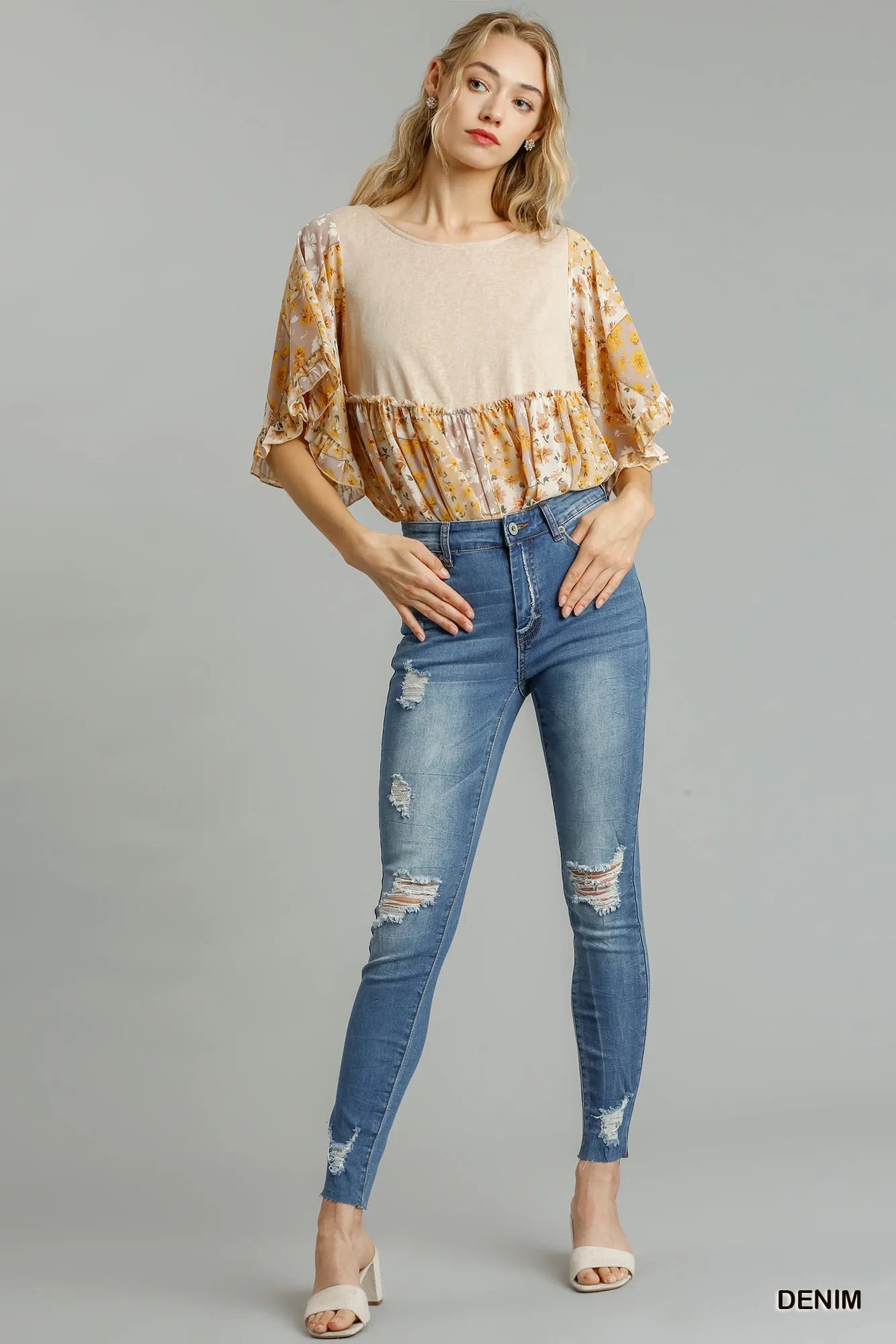 Umgee Distressed Skinny Jeans with Edge Detail - Fashorio