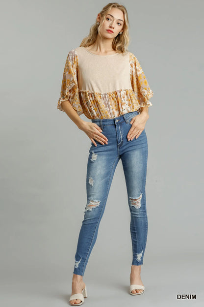 Umgee Distressed Skinny Jeans with Edge Detail - Fashorio