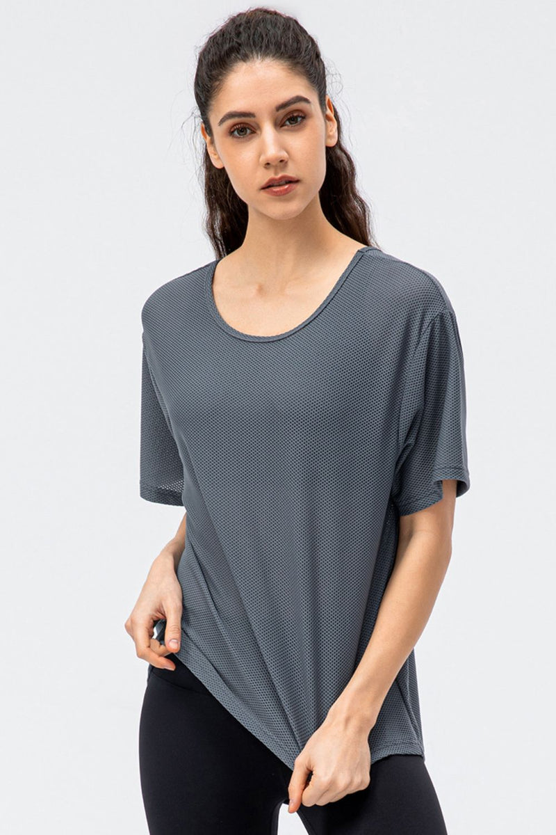 round neck short sleeve active tee front view