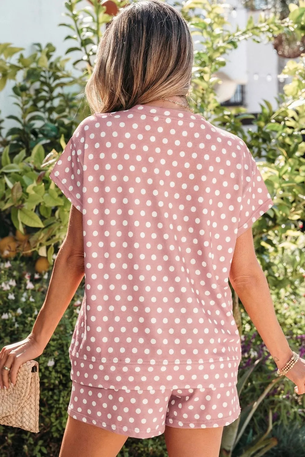 Polka dot print tee detail