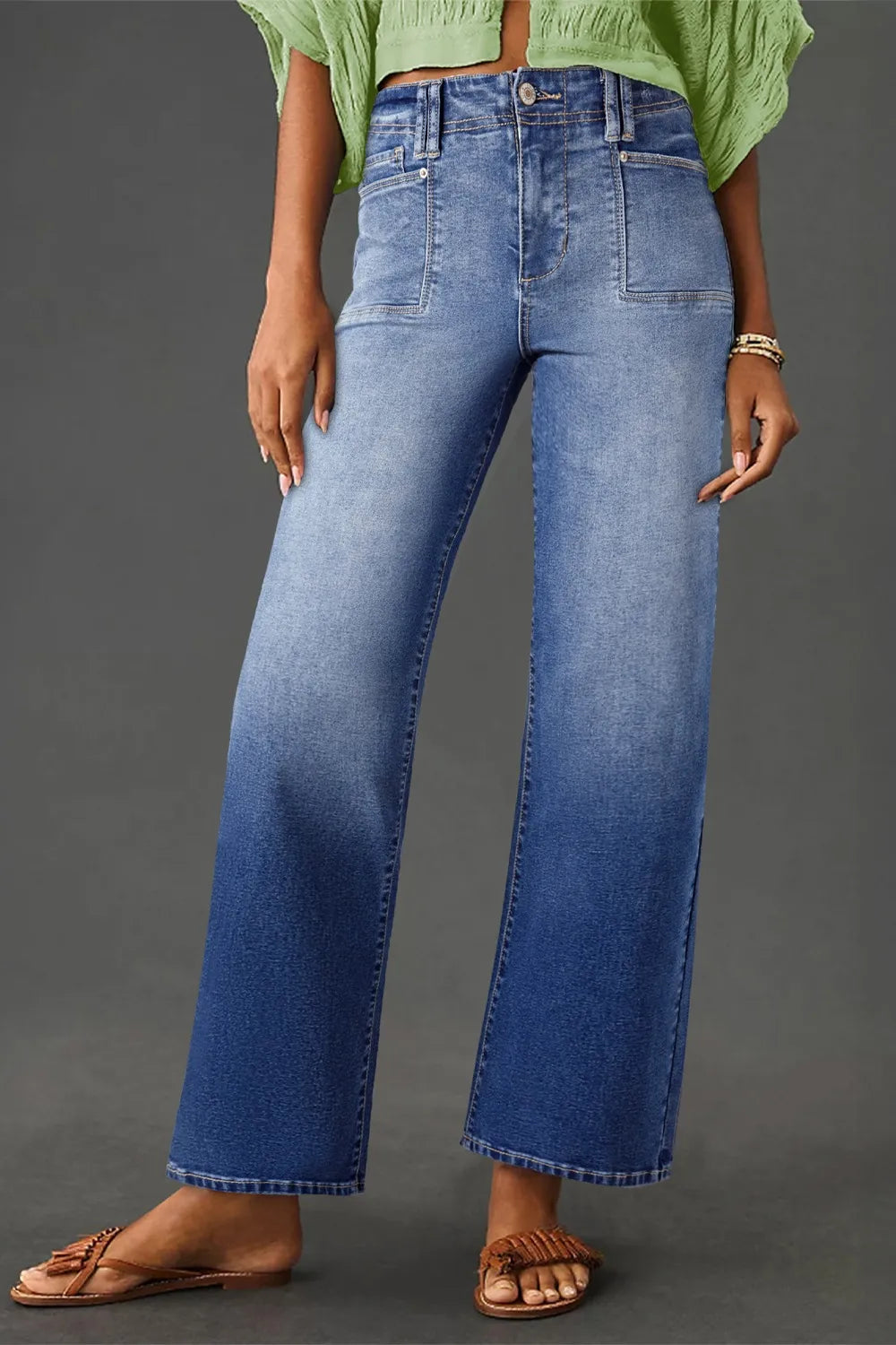 High Waisted Vintage Wash Wide Leg Jeans, view 13