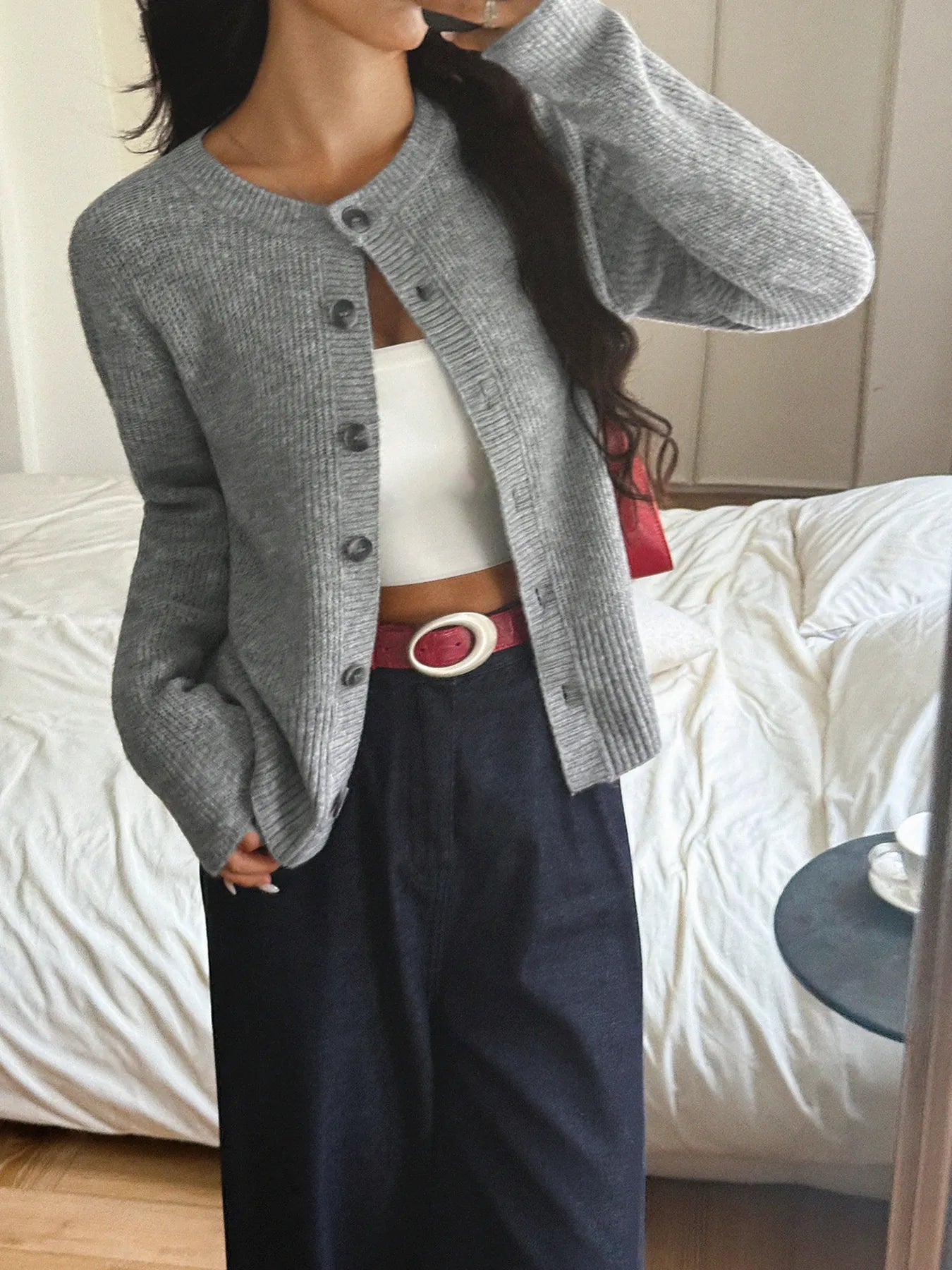 Button-Up Ribbed Knit Cardigan - Fashorio