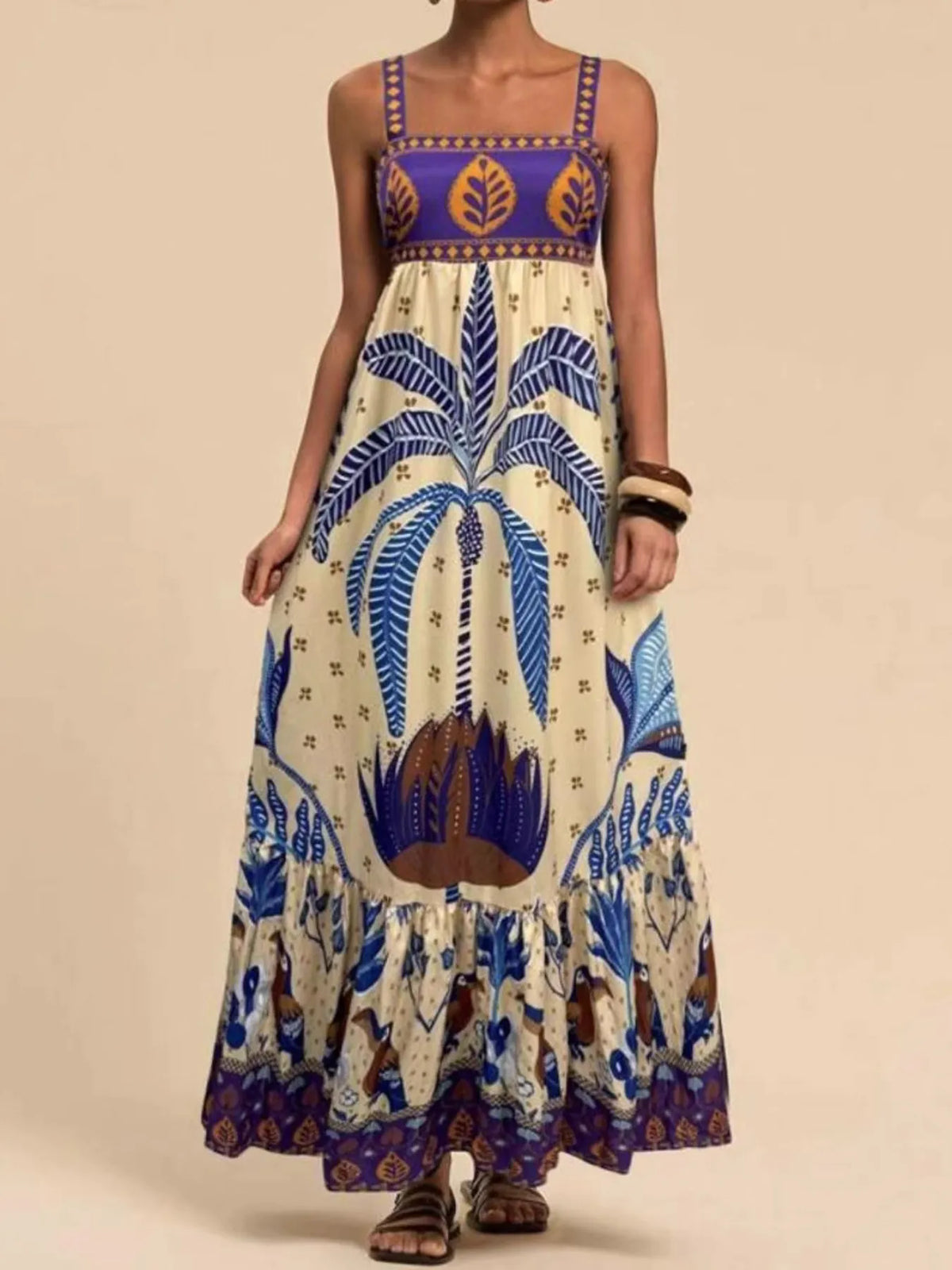 Tropical print maxi cami dress, three quarter view