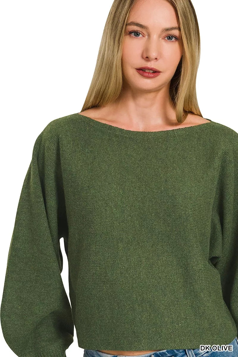 Boat neck sweater with volume sleeves back view