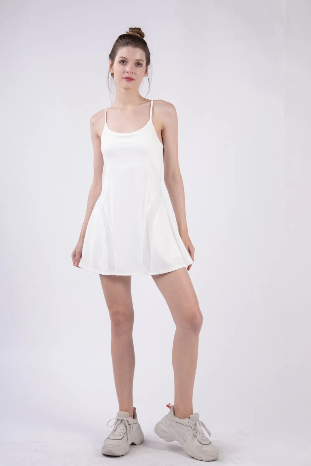 Mesh Tennis Dress with Built In Shorts in White
