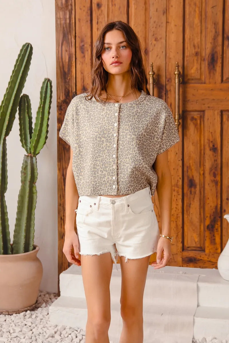 SO ME Leopard Print Button Front Sweater Cardigan - Fashorio