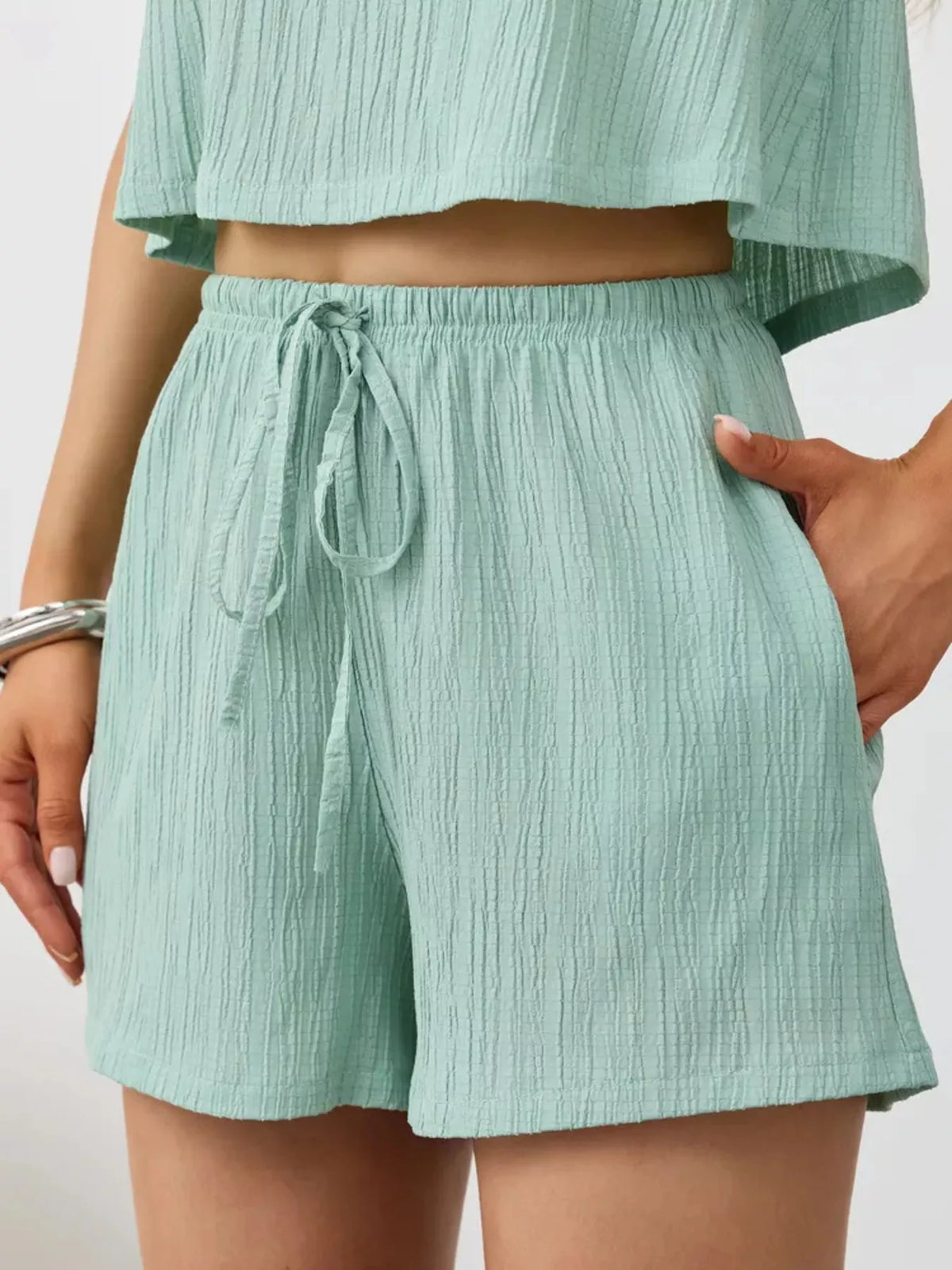 Textured Round Neck Tank and Shorts Set, view 29