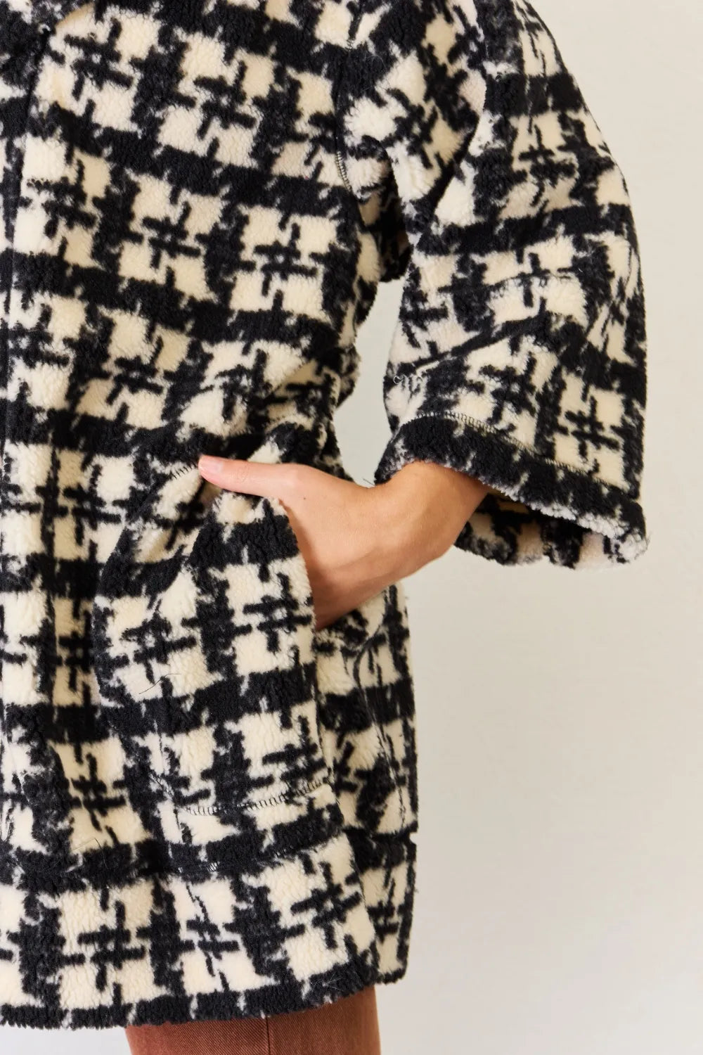 J.NNA Fuzzy Plaid Waist Tie Hooded Robe Cardigan - Fashorio