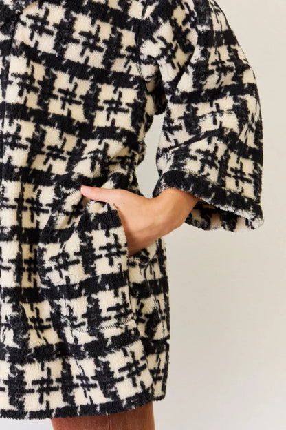 J.NNA Fuzzy Plaid Waist Tie Hooded Robe Cardigan - Fashorio