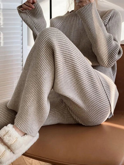 Mock Neck Raglan Sleeve Top and Pants Sweater Set - Fashorio