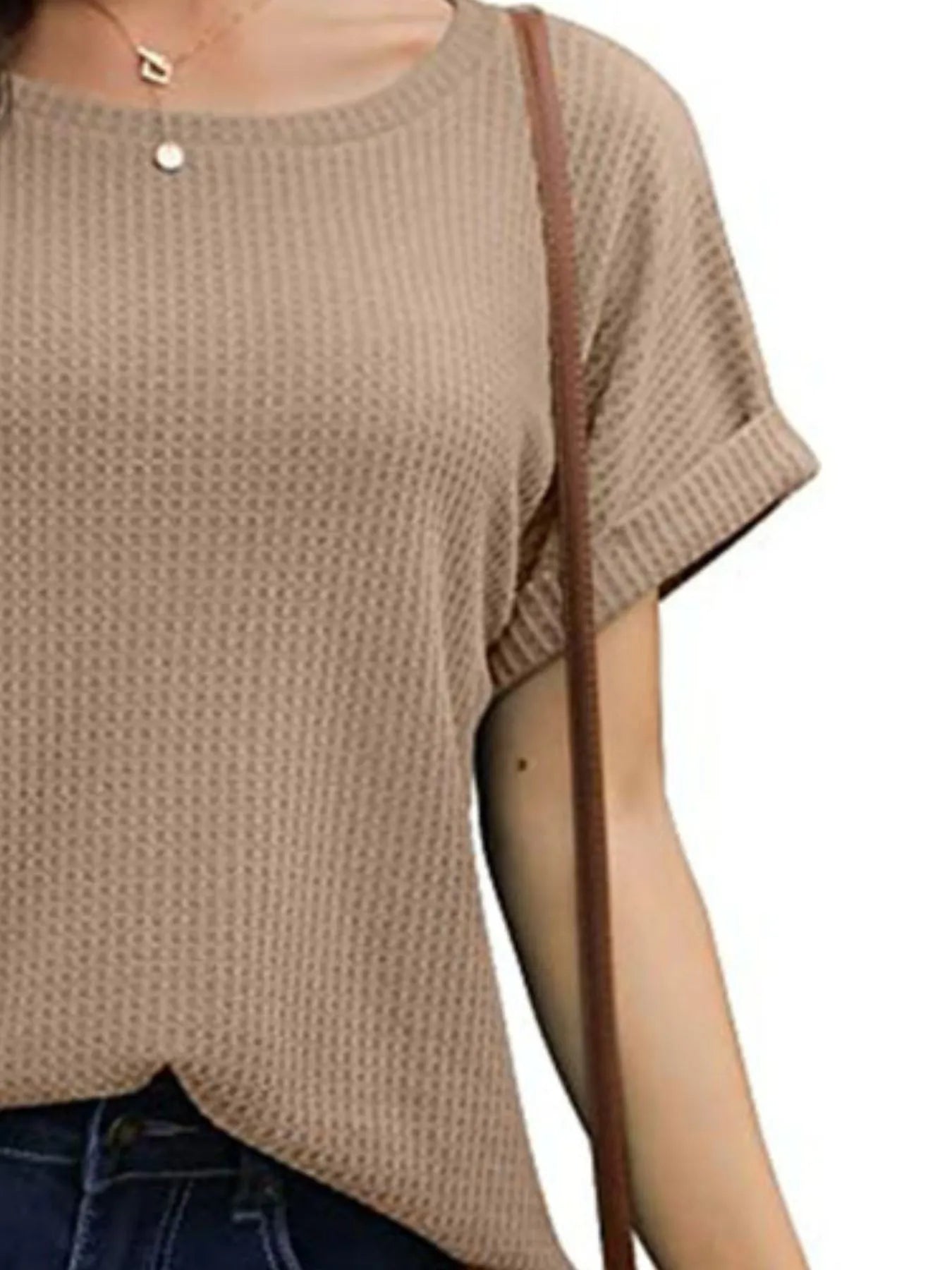 Full Size Waffle Knit Relaxed Fit T-Shirt Plus Size - Fashorio