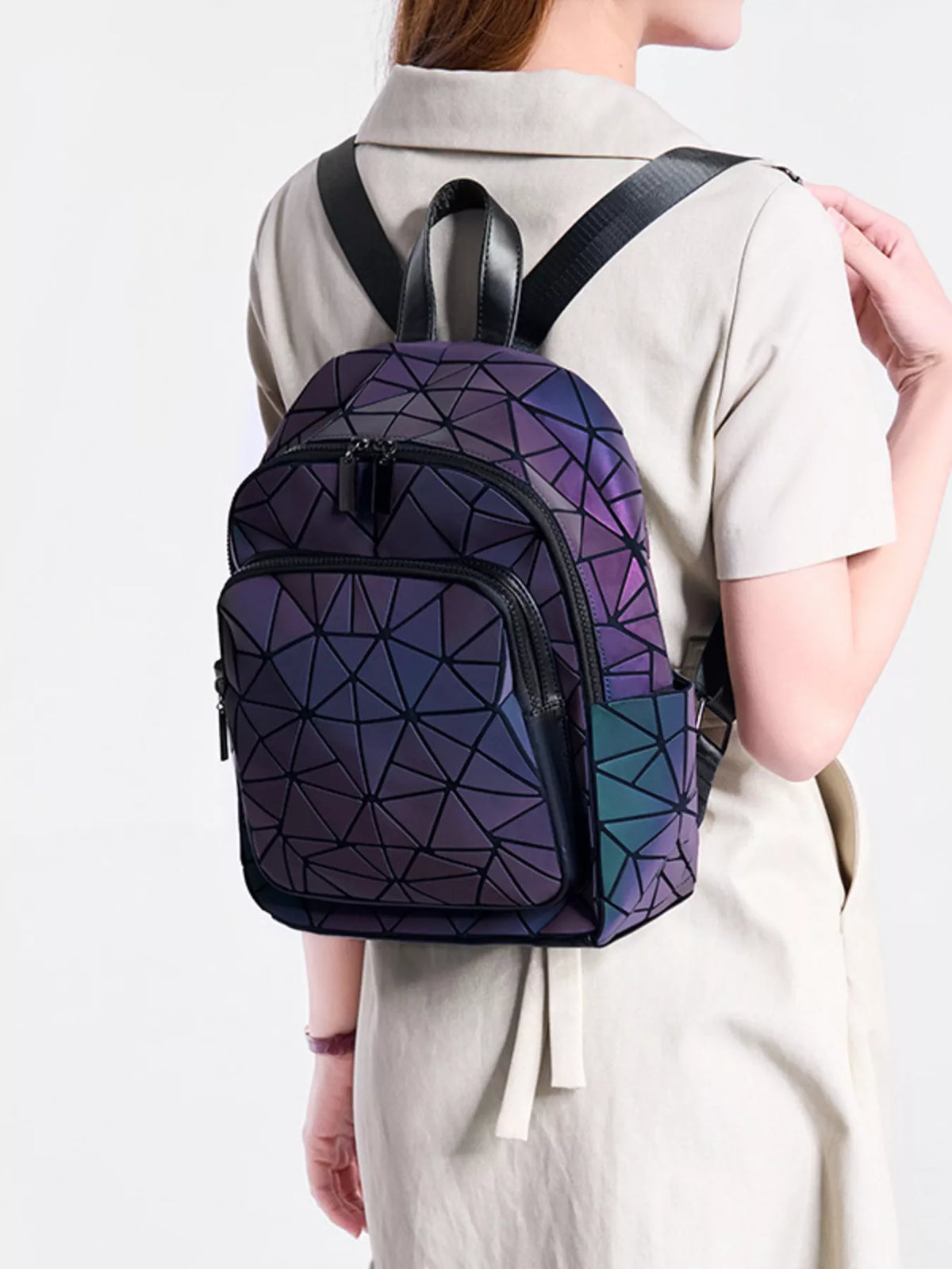 Plum purple geometric backpack back view
