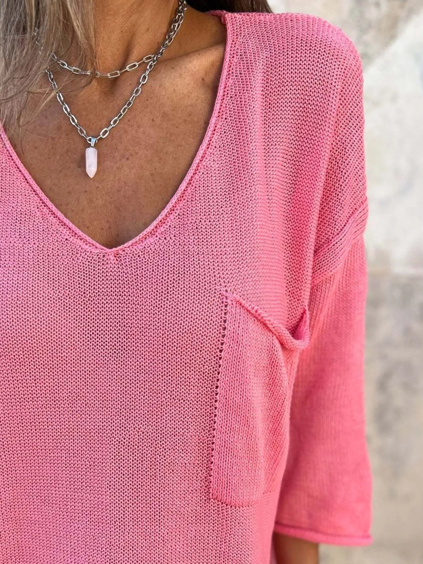 Full Size Casual V-Neck Knit Sweater Plus Size - Fashorio