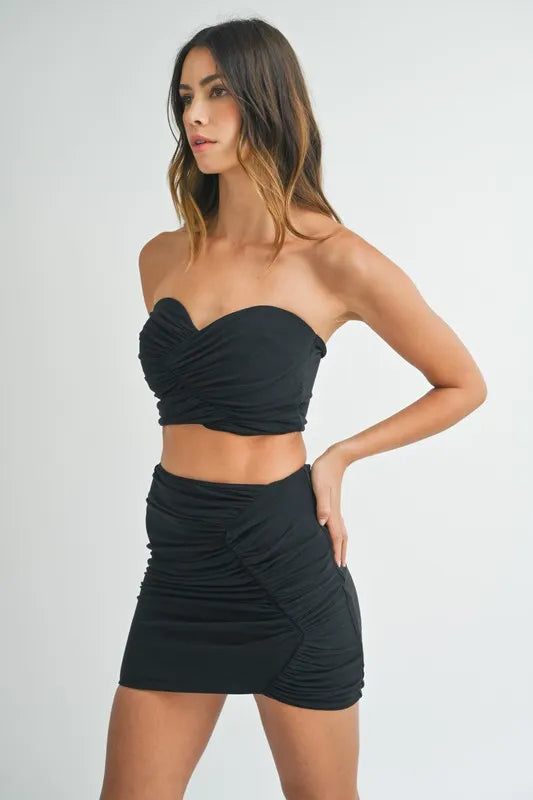 MABLE Ruched Tube Crop Top and Skirt Set - Fashorio